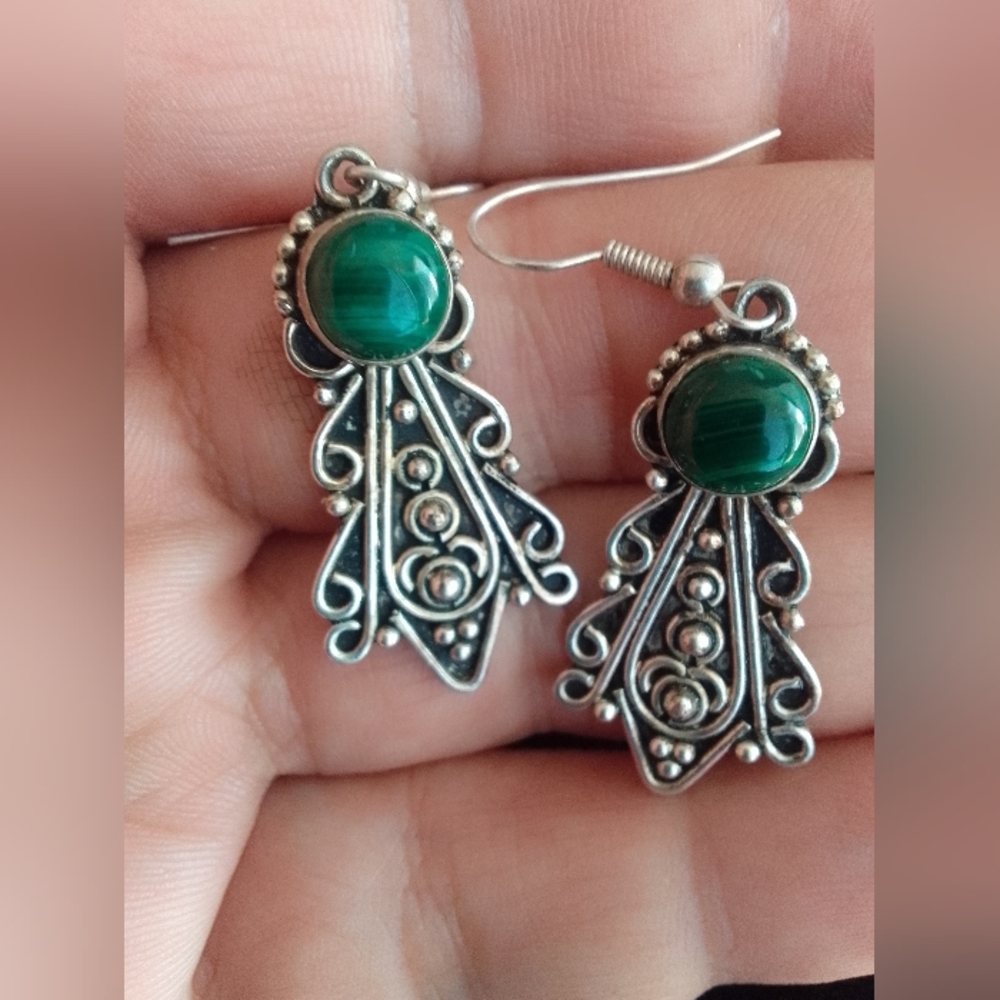 Vintage Silverstone and Malachite Earrings